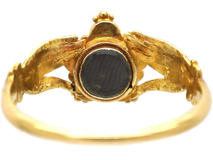 Georgian 15ct Gold Fede Ring with Pansy set with Gemstones