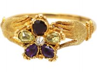 Georgian 15ct Gold Fede Ring with Pansy set with Gemstones