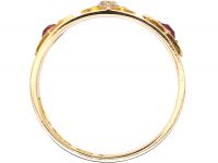 Edwardian 15ct Gold Ring with Ornate Settings set with Two Rubies & One Old Mine Cut Diamond