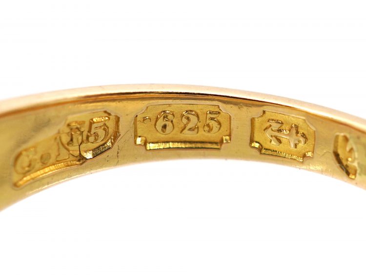 Edwardian 15ct Gold Ring with Ornate Settings set with Two Rubies & One Old Mine Cut Diamond