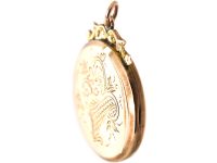 Edwardian 9ct Back & Front Round Locket with Flower Basket & Swallow Detail