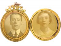 Edwardian 9ct Back & Front Round Locket with Flower Basket & Swallow Detail