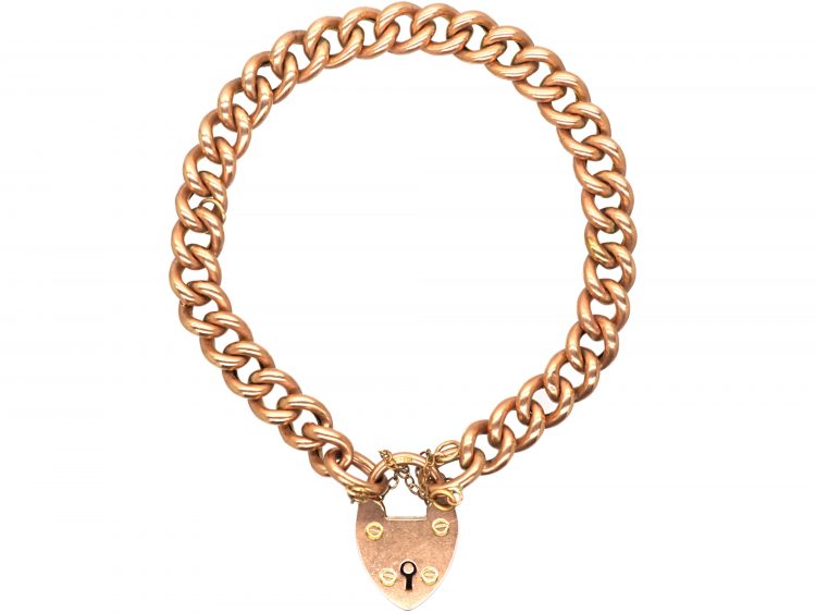 Edwardian 9ct Gold Curb Bracelet with Padlock
