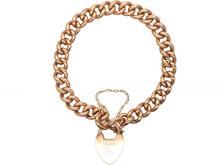 Edwardian 9ct Gold Curb Bracelet with Padlock