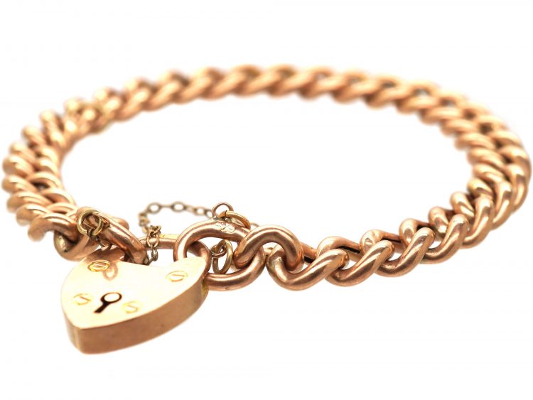 Edwardian 9ct Gold Curb Bracelet with Padlock