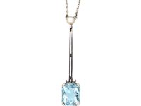 Art Deco 18ct White Gold Aquamarine & Natural Pearl Pendant on 18ct White Gold Chain Art Deco 18ct White Gold Aquamarine & Natural Pearl Pendant on 18ct White Gold Chain