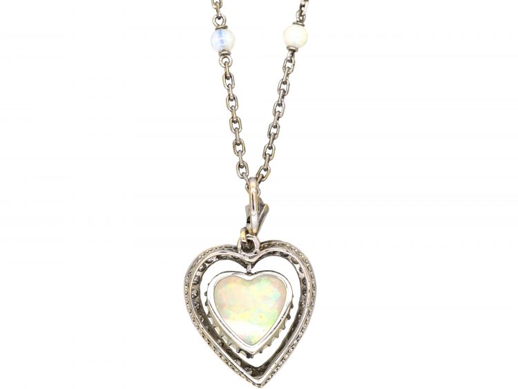 Edwardian Opal & Diamond Pendant on 18ct White Gold & Opal Chain