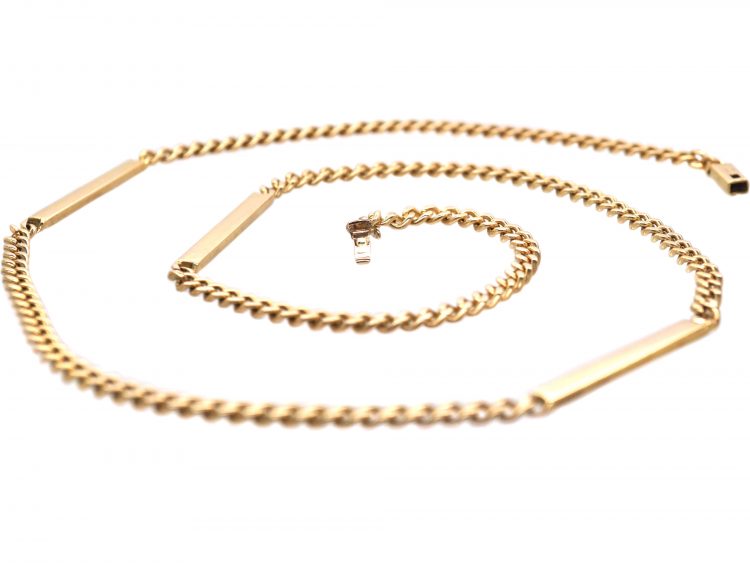 1960s 9ct Gold Curb Chain Interspersed with Long Flat Links