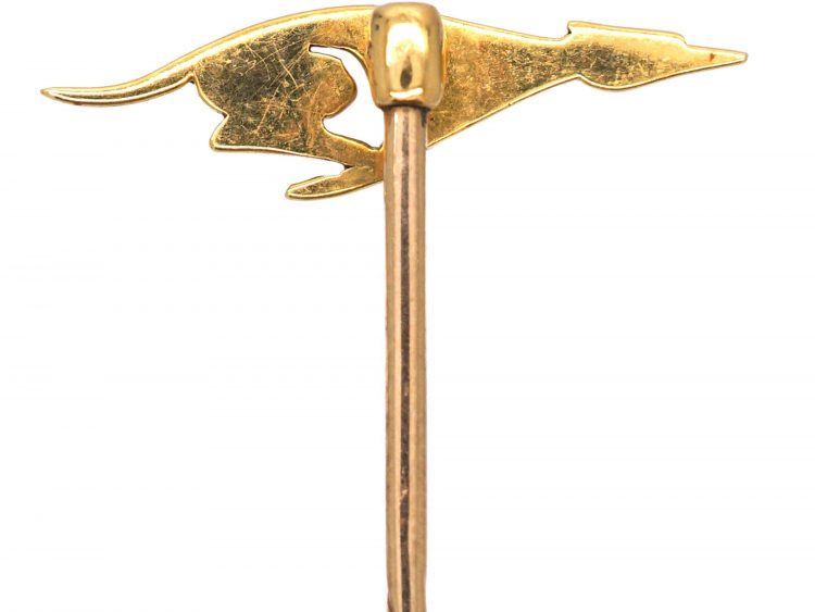 Art Deco 18ct & Black Enamel Gold Tie Pin of a Greyhound in Original Case