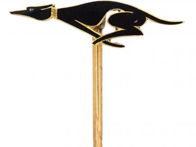 Art Deco 18ct & Black Enamel Gold Tie Pin of a Greyhound in Original Case