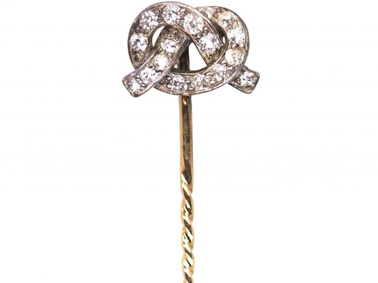 Victorian Silver & Gold Lover's Knot Tie Pin set with Diamonds