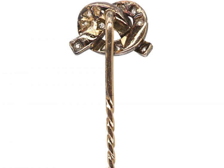 Victorian Silver & Gold Lover's Knot Tie Pin set with Diamonds