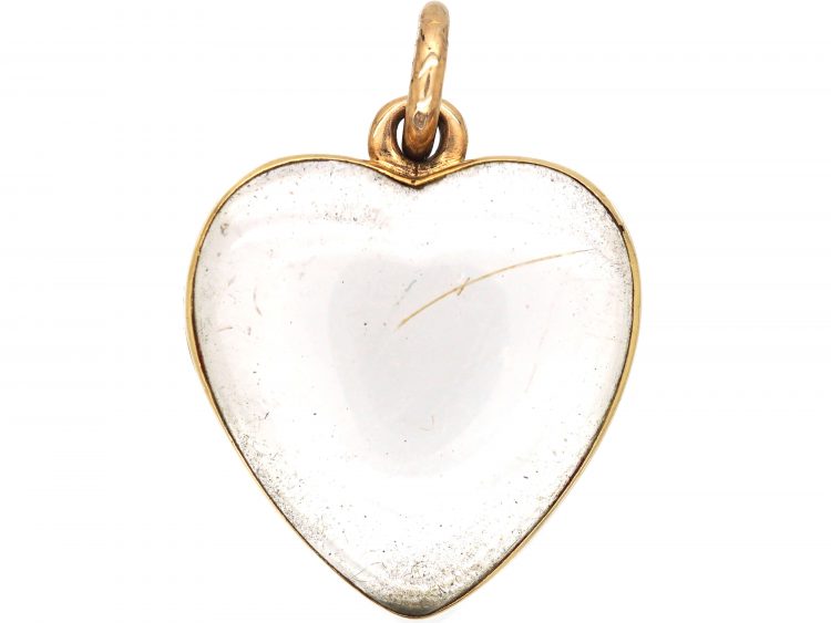 Victorian 15ct Gold Heart Shaped Locket set with Thick Domed Rock Crystal