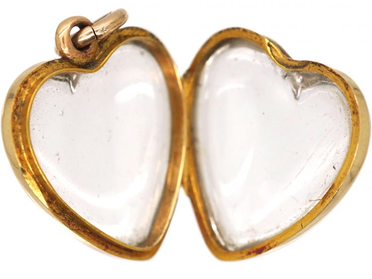 Victorian 15ct Gold Heart Shaped Locket set with Thick Domed Rock Crystal
