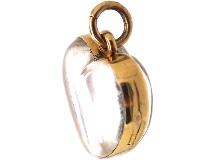 Victorian 15ct Gold Heart Shaped Locket set with Thick Domed Rock Crystal