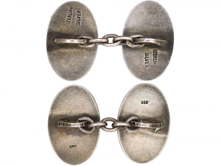Early 20th Century Silver & Enamel Cufflinks of Dogs