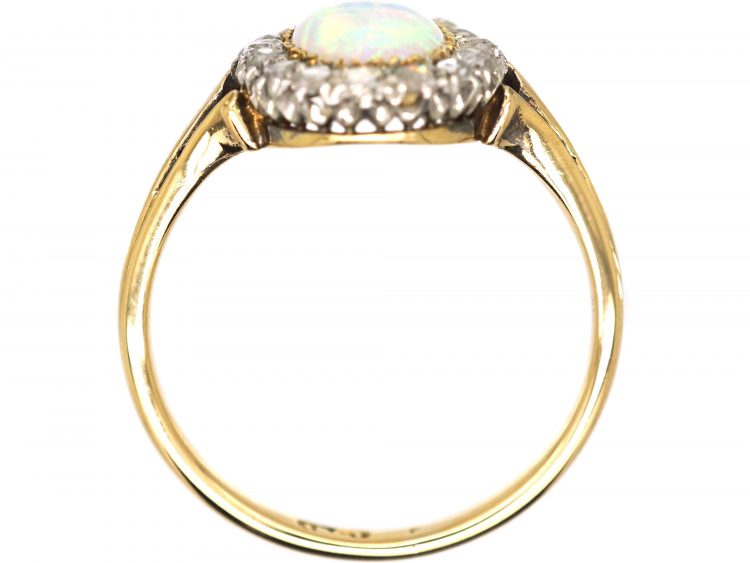 Edwardian 18ct Gold Opal & Rose Diamond Cluster Ring