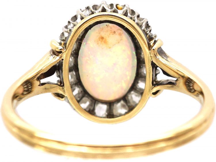Edwardian 18ct Gold Opal & Rose Diamond Cluster Ring