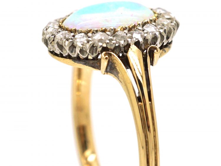 Edwardian 18ct Gold Opal & Rose Diamond Cluster Ring