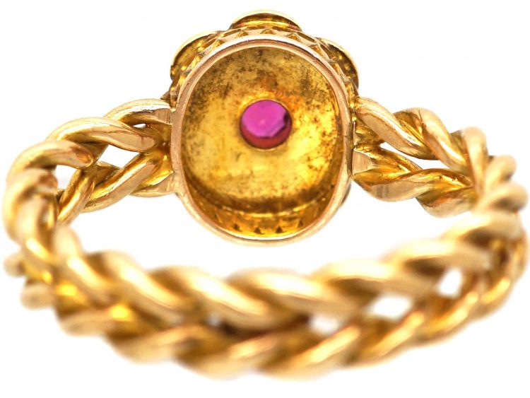 Edwardian 18ct Gold Illusion Ring with Ruby & Pearl Cluster
