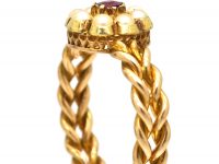 Edwardian 18ct Gold Illusion Ring with Ruby & Pearl Cluster