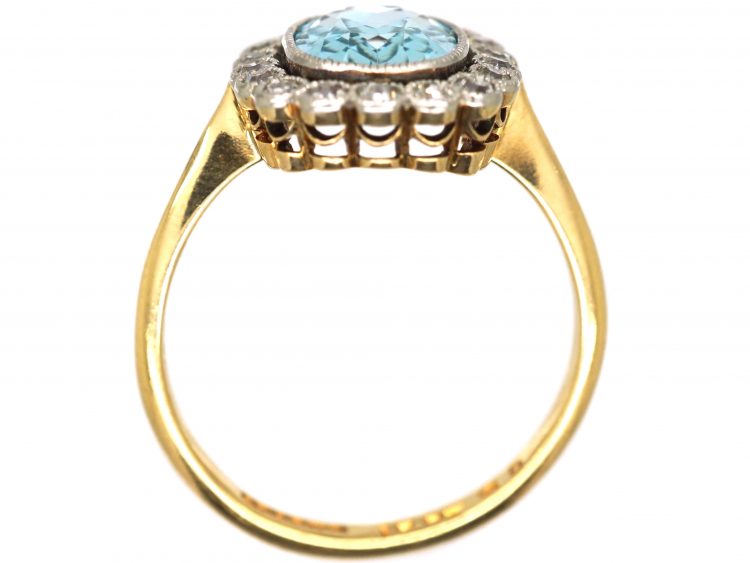 Edwardian 18ct Gold & Platinum, Aquamarine & Diamond Oval Cluster Ring
