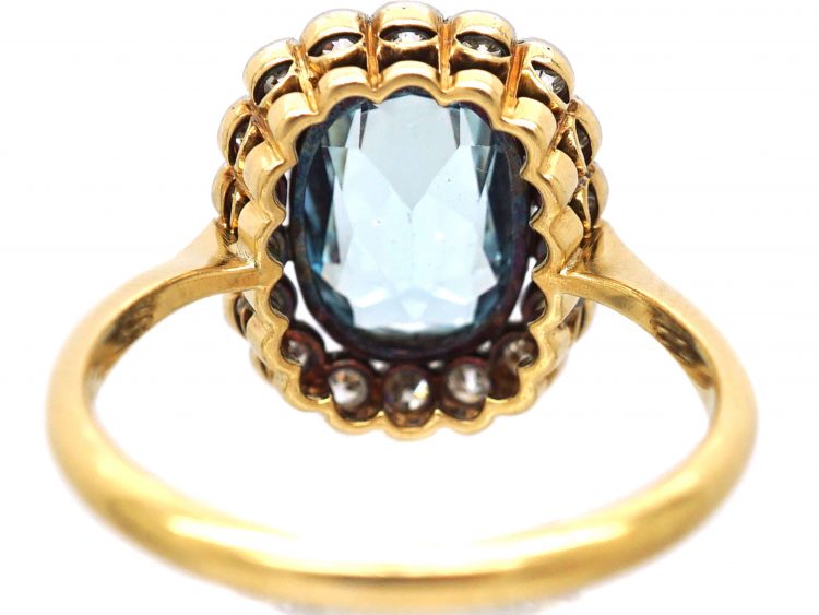 Edwardian 18ct Gold & Platinum, Aquamarine & Diamond Oval Cluster Ring