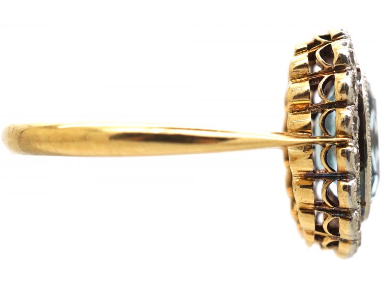 Edwardian 18ct Gold & Platinum, Aquamarine & Diamond Oval Cluster Ring