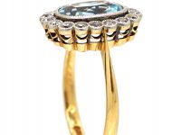 Edwardian 18ct Gold & Platinum, Aquamarine & Diamond Oval Cluster Ring