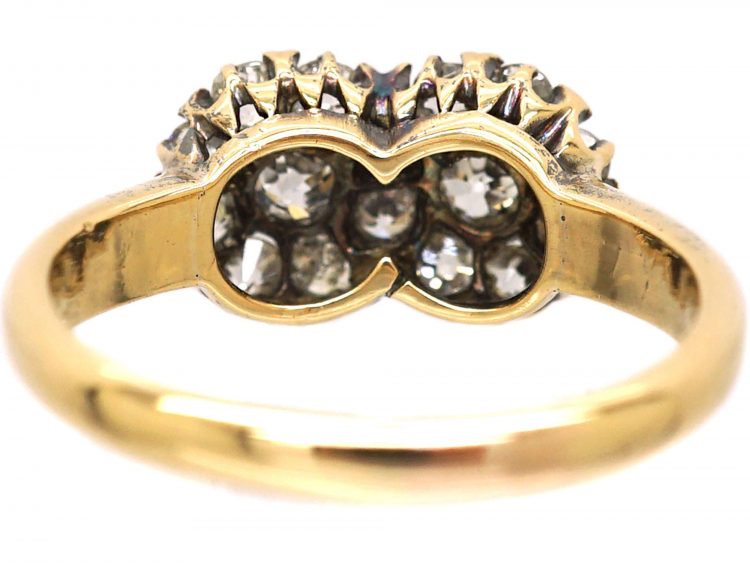 Edwardian 18ct Gold Double Cluster Ring set with Diamonds