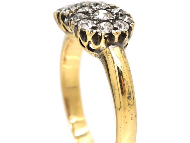 Edwardian 18ct Gold Double Cluster Ring set with Diamonds