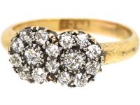 Edwardian 18ct Gold Double Cluster Ring set with Diamonds