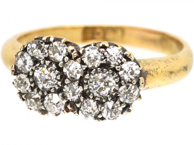 Edwardian 18ct Gold Double Cluster Ring set with Diamonds