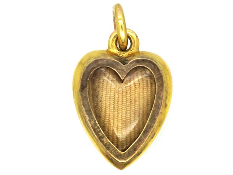 Edwardian 15ct Gold Heart Shaped Red Enamel Pendant set with a Diamond