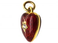 Edwardian 15ct Gold Heart Shaped Red Enamel Pendant set with a Diamond