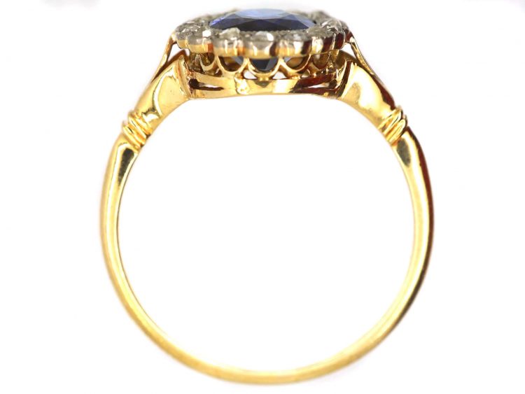 Edwardian 18ct Gold & Platinum, Sapphire & Rose Diamond Oval Cluster Ring