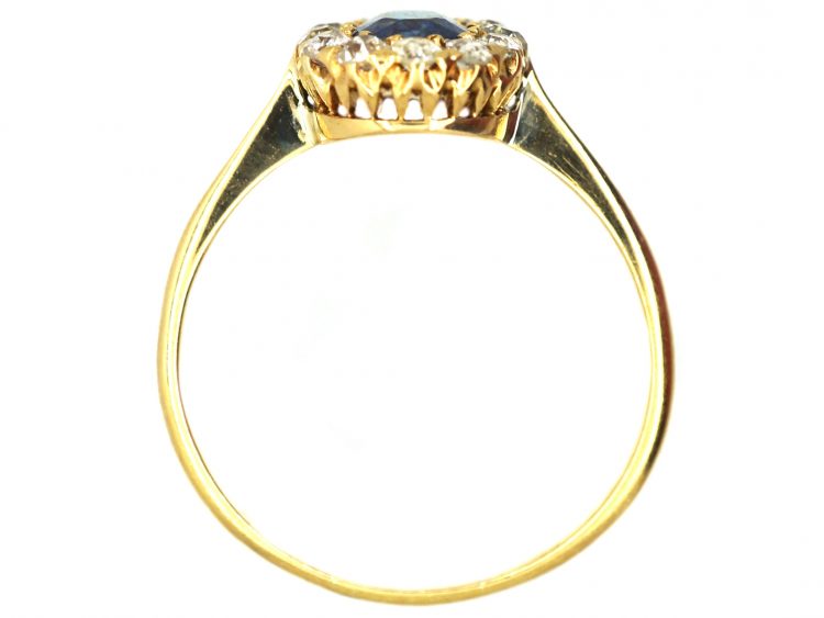 Edwardian 18ct Gold, Sapphire & Diamond Oval Cluster Ring