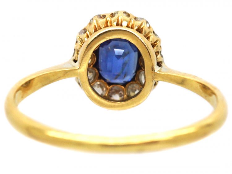 Edwardian 18ct Gold, Sapphire & Diamond Oval Cluster Ring