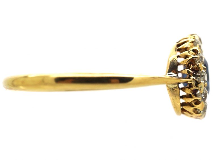 Edwardian 18ct Gold, Sapphire & Diamond Oval Cluster Ring