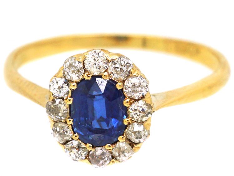 Edwardian 18ct Gold, Sapphire & Diamond Oval Cluster Ring