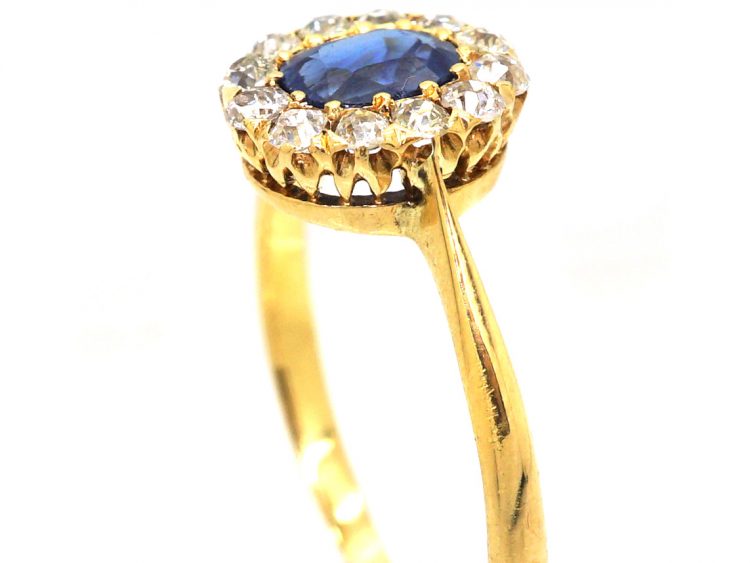 Edwardian 18ct Gold, Sapphire & Diamond Oval Cluster Ring