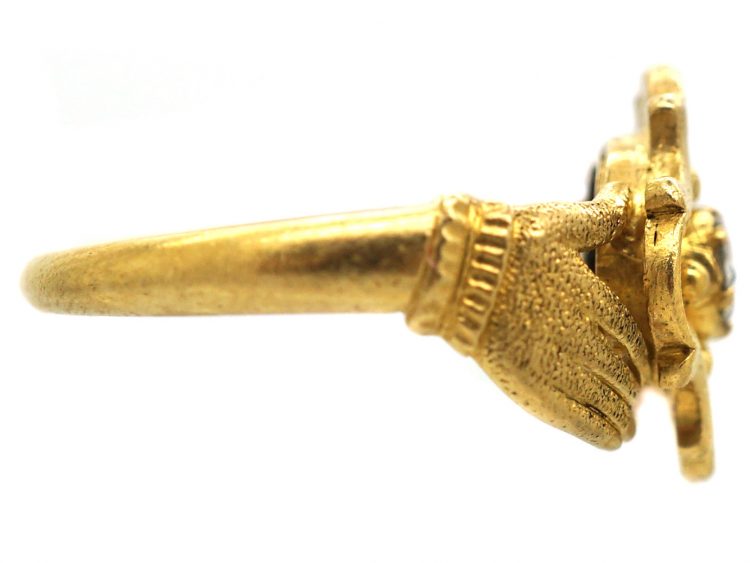 Georgian 15ct Gold Fede Ring with Quatrefoil Centre set with a Rose Diamond