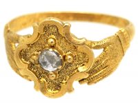 Georgian 15ct Gold Fede Ring with Quatrefoil Centre set with a Rose Diamond