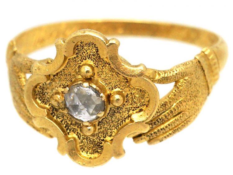 Georgian 15ct Gold Fede Ring with Quatrefoil Centre set with a Rose Diamond