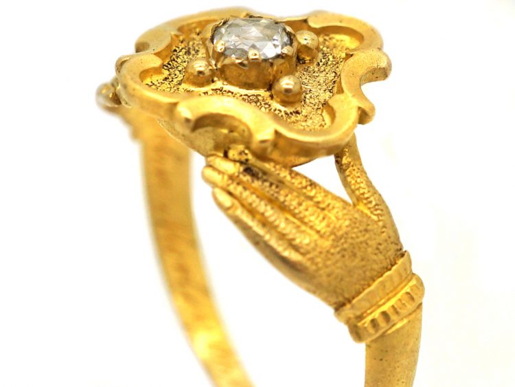 Georgian 15ct Gold Fede Ring with Quatrefoil Centre set with a Rose Diamond
