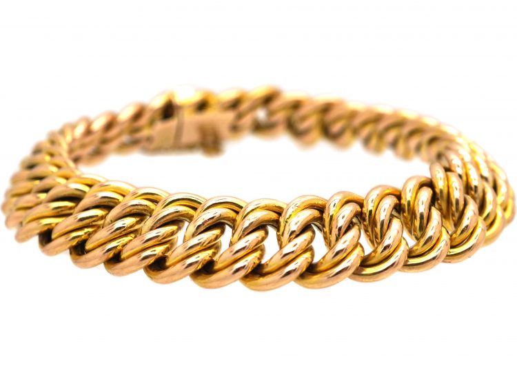 Edwardian 15ct Gold Double Curb Link Bracelet