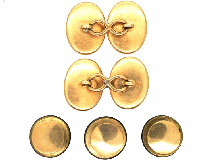 Victorian 18ct Gold & Banded Onyx Cufflinks & Buttons set in Original Case