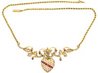 Edwardian 15ct Gold Heart Necklace set with Rubies & Natural Split Pearls in Original Case Edwardian 15ct Gold Heart Necklace set with Rubies & Natural Split Pearls in Original Case