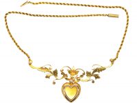 Edwardian 15ct Gold Heart Necklace set with Rubies & Natural Split Pearls in Original Case