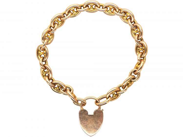 Edwardian 15ct Gold Naval Anchor Link Bracelet with Anchor Padlock